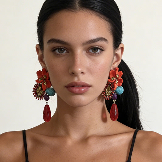 Trendy Vintage-Inspired Oversized Resin Flower Drop Earrings for Fall & Winter - Elegant Statement Jewelry with Unique Design