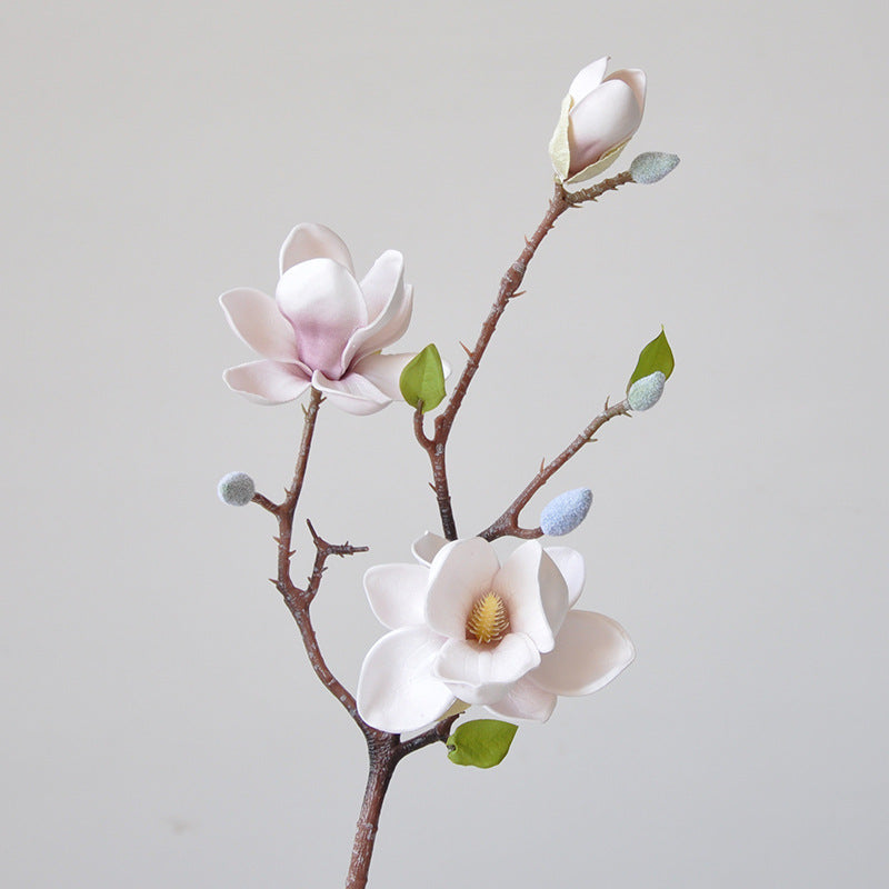 Elegant Magnolia Artificial Flowers -  EVA Cotton Home Decor Piece - Perfect for Living Room Styling & Photography Props - Stunning 3-Head Arrangement