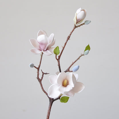 Elegant Magnolia Artificial Flowers -  EVA Cotton Home Decor Piece - Perfect for Living Room Styling & Photography Props - Stunning 3-Head Arrangement