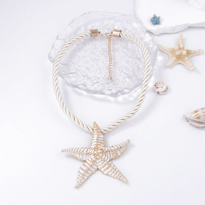 Minimalist Ocean-Inspired Vacation Jewelry Set: Unique Alloy Starfish Pendant Necklace and Earrings for Effortless Summer Style