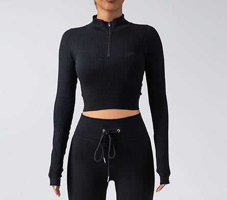 Chic Solid Color Zip Up Long Sleeve Fitness Set with Drawstring High Elastic Slim Fit Yoga Pants for Women for Fashionable Workouts and Daily Wear