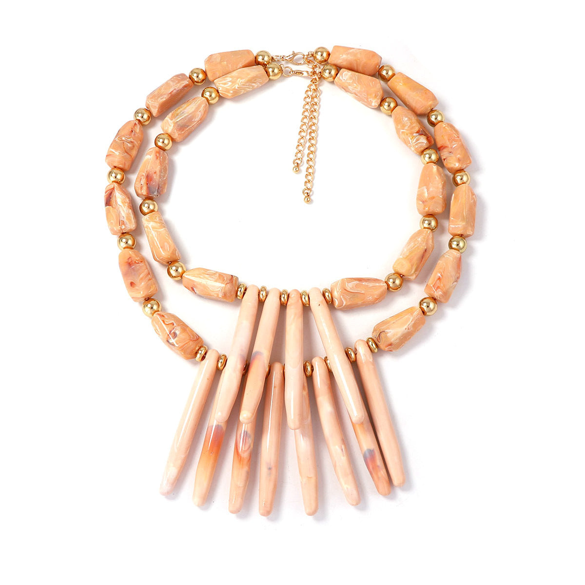 Unique Designer Coral and Geometric Resin Necklace - Statement Double-Layered Vacation Style for Standout Fashion Lovers