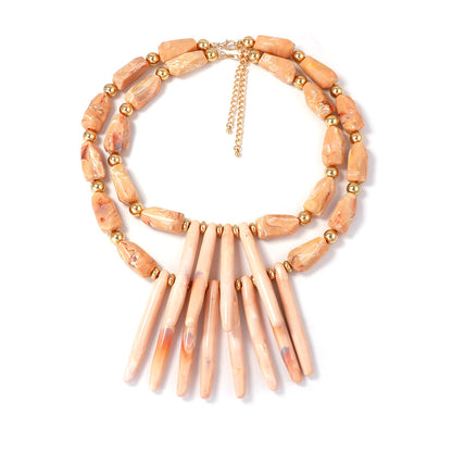 Unique Designer Coral and Geometric Resin Necklace - Statement Double-Layered Vacation Style for Standout Fashion Lovers