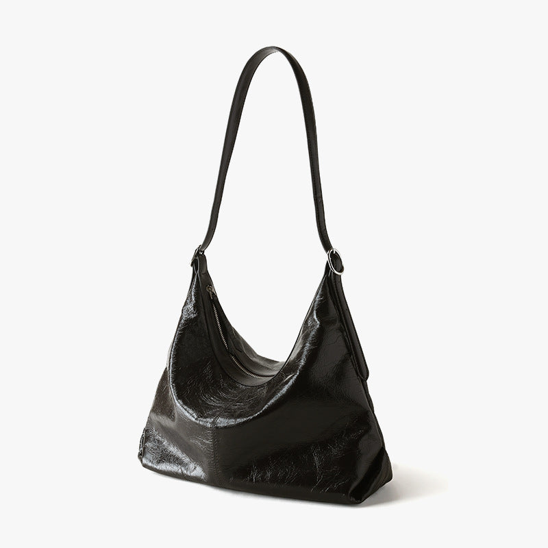 Luxury Genuine Waxed Leather Tote Bag Minimalist Design for Commuters Versatile Shoulder Crossbody Style for Women