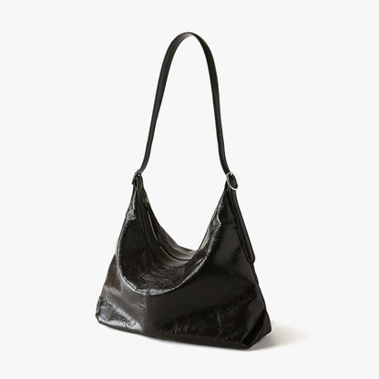 Luxury Genuine Waxed Leather Tote Bag Minimalist Design for Commuters Versatile Shoulder Crossbody Style for Women