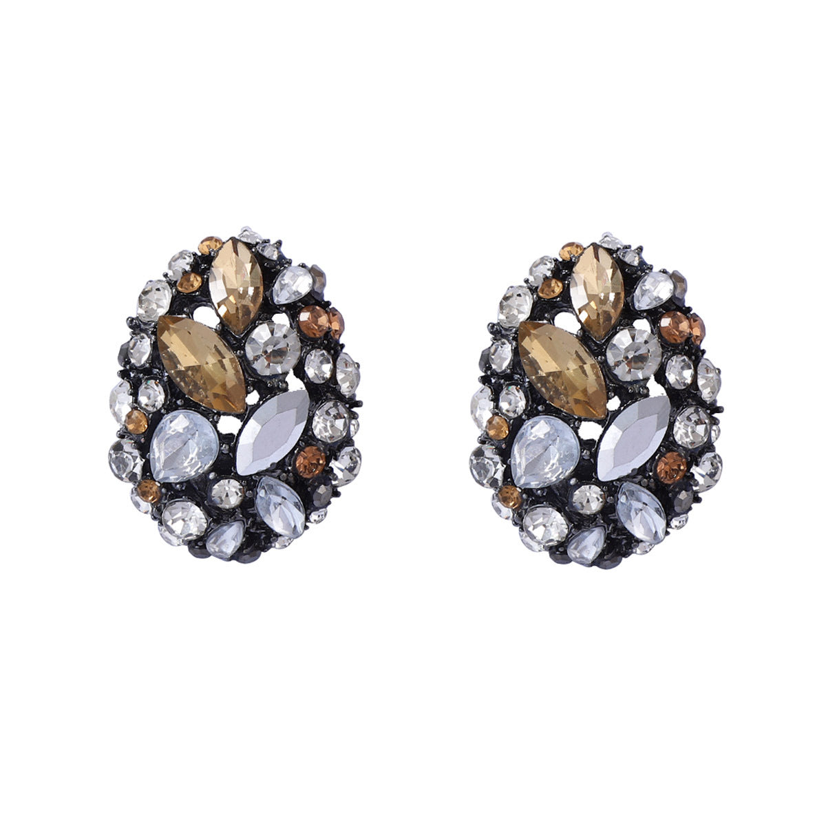 Elegant High-End Alloy Geometric Oval Earrings with Colorful Zircon Stones – Versatile Chic Accessory for Women