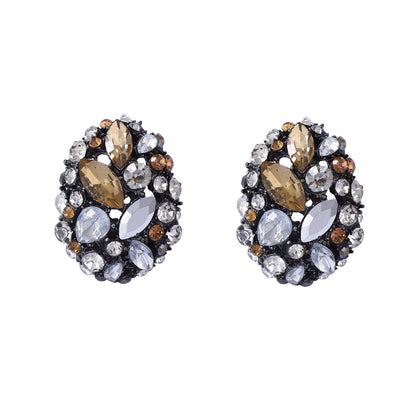 Elegant High-End Alloy Geometric Oval Earrings with Colorful Zircon Stones – Versatile Chic Accessory for Women