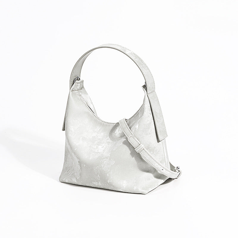 Chic Satin Lunch Box Tote Bag Gradient Design with Genuine Leather Accents for Every Occasion