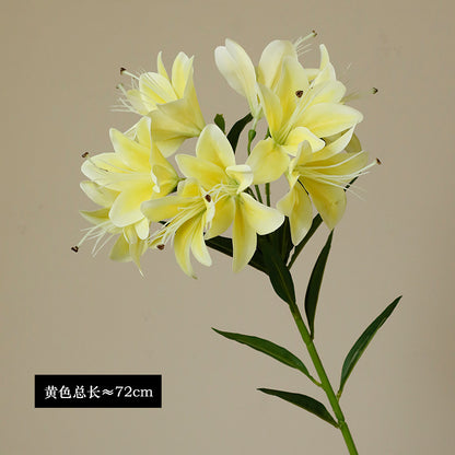 Realistic 10-Head Mini Lily 3D Touch Faux Flower Bouquet - Perfect for Home Decor, Living Room, and Wedding Decorations