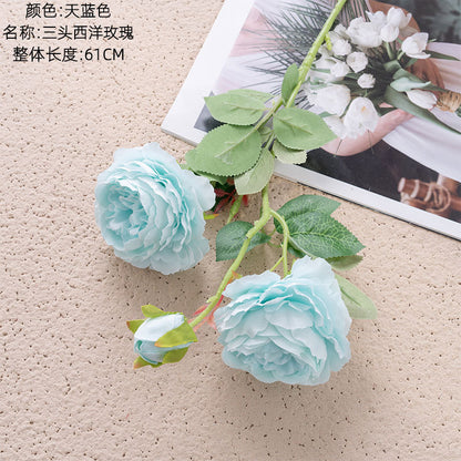 Elegant European-Style 3-Head Peony and Western Rose Artificial Flower Arrangement for Home Decor, Wedding Celebrations, and Wall Art - MW51010