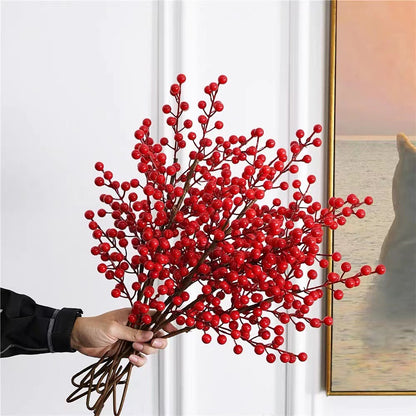 Vibrant Red Berry Faux Wintergreen Plant - Perfect New Year’s Home Decor for Living Room - Festive and Lively Faux-Fruit Accent for Your Seasonal Decor