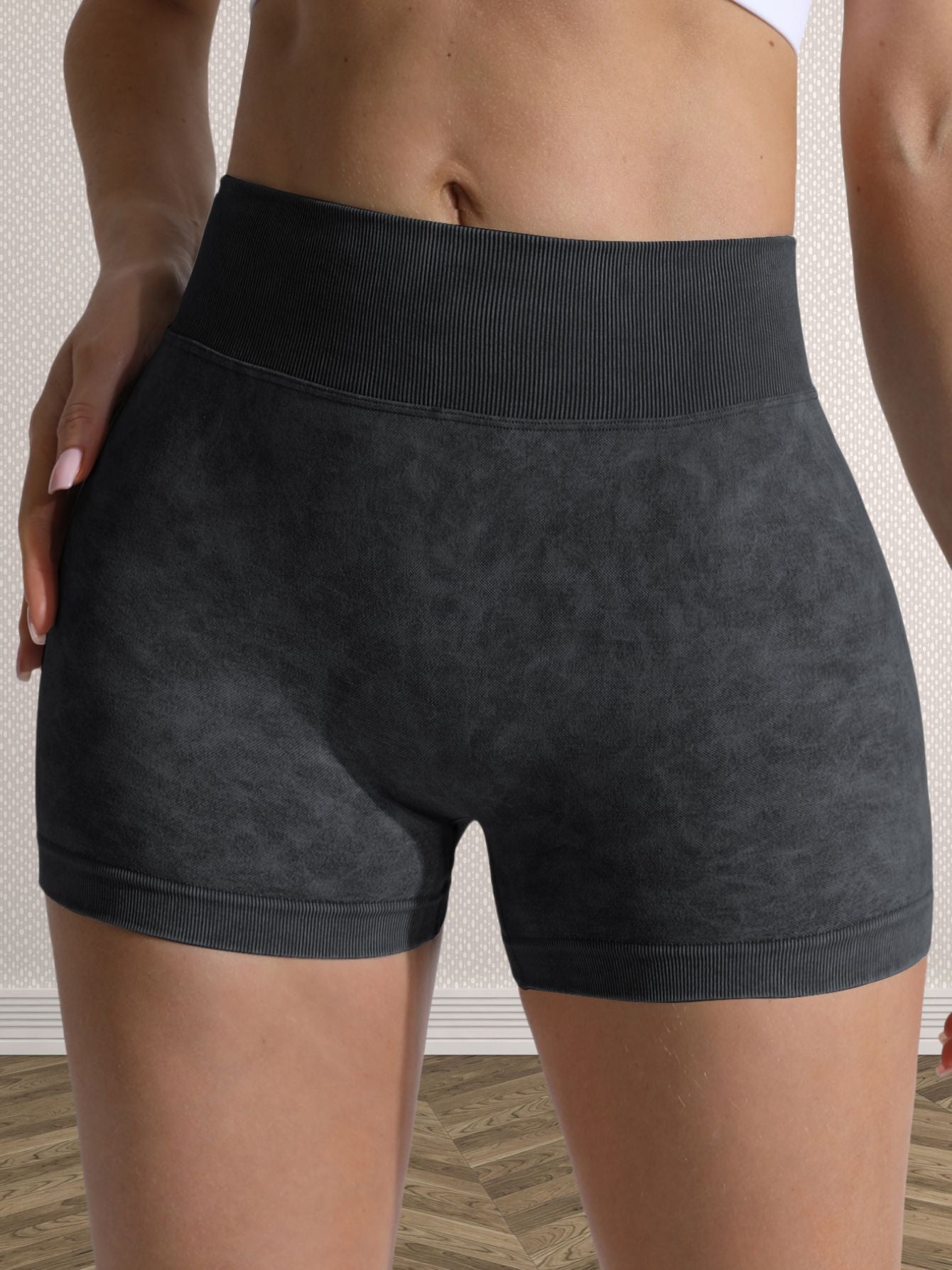 High Waisted Women's Yoga Shorts with Butt Lifting Design Peach Shaped Mid Length Style for Comfort and Support