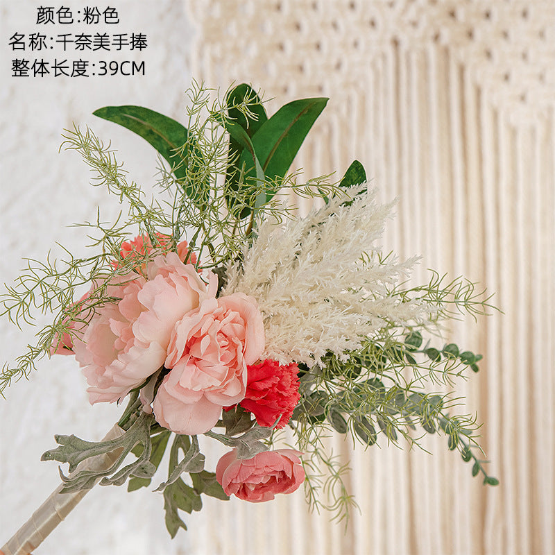 Elegant Handheld Flower Bouquet for Brides - Realistic Faux Floral Greenery for Wedding Decor - INSMW99324