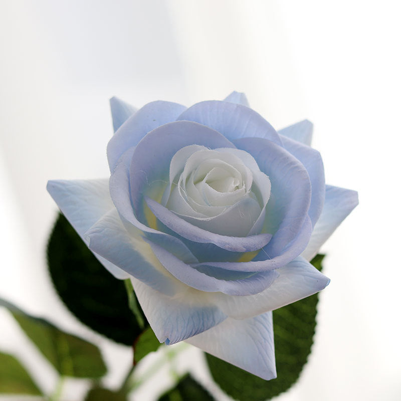 Frosty Ice Blue Soft Touch Hydrating Rose - Single Stem Realistic Faux Flower for Home Décor, Photography Props, and Trending Aesthetic Design