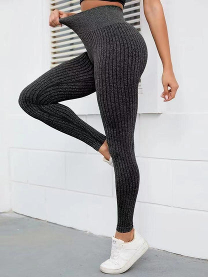 High Waisted Seamless Knitted Ribbed Yoga Pants for Women Butt Lifting Moisture Wicking Quick Dry Outdoor Workout and Running Leggings