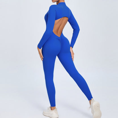 Zip Up Long Sleeve Yoga Jumpsuit for Women Comfortable and Versatile Fitness Bodysuit with Long Pants for Gym and Outdoor Wear