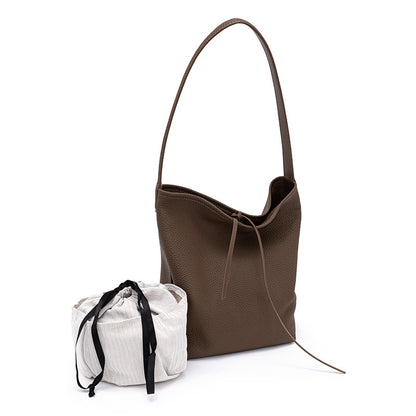 Luxurious Grain Leather Bucket Bag for Women Fashionable Underarm Tote for Casual Outings and Office Commutes