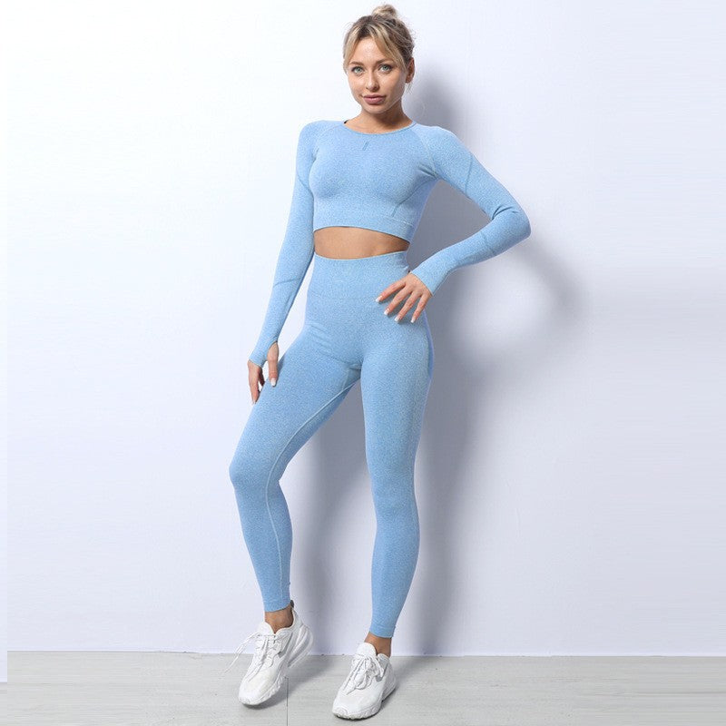 Quick Dry Seamless Women's Long Sleeve Yoga Set High Waisted Fitness Leggings Sports Top for Comfort and Flexibility