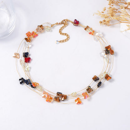 Chic Korean-Inspired Multi-Layer Handmade Woven Crystal Colorful Butterfly Flower Choker Necklace – Elevate Your Style with Fresh, Sweet Elegance!