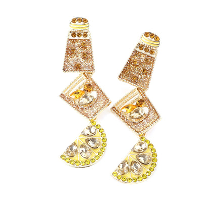 Geometric Diamond-Studded Earrings - Creative Multi-Layered Design with Elegant Dripping Oil Fruit Cup Style - Versatile and Chic Dangle Earrings for Any Occasion