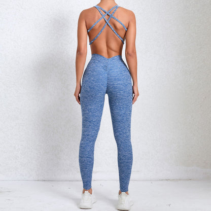 Autumn Winter Ruched Cut Out Yoga Jumpsuit with Flattering Back Design for Activewear Gym and Yoga Sessions