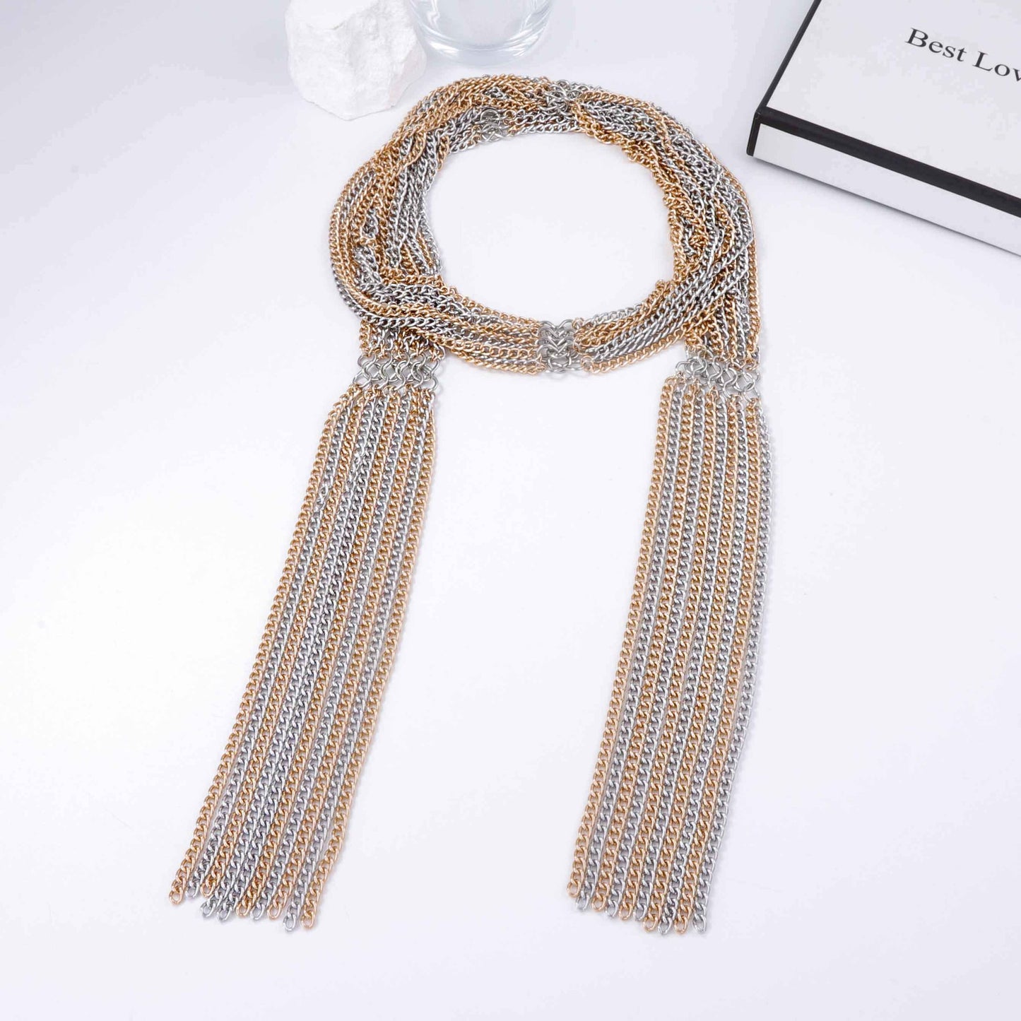 Exaggerated Personality Multi-Layered Metal Chain Scarf Necklace - Unique Casual High-End Design for Women