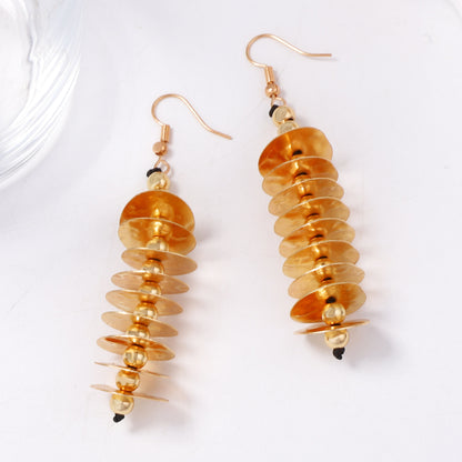 Trendy Vintage-Inspired Metal Geometric Round Disk Drop Earrings - Chic Punk Luxe Style Perfect for Casual Outfits