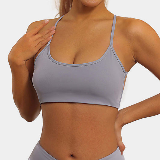 Women's Sport Bra with Strappy Back Shockproof Yoga and Pilates Bra for Comfort and Support