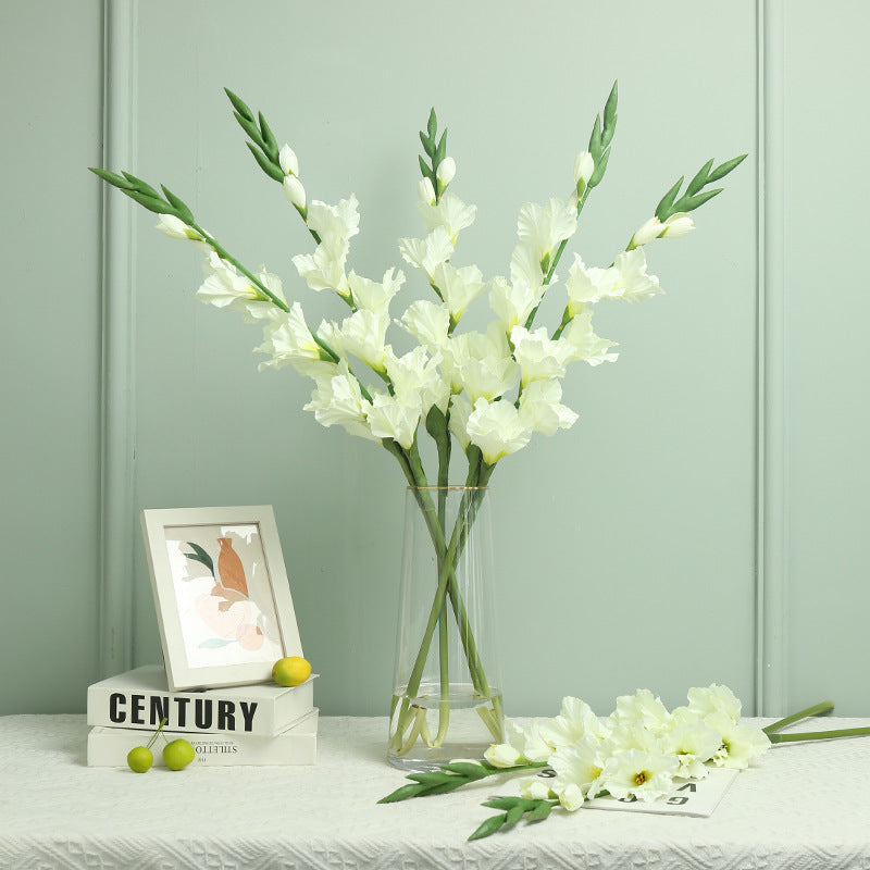 Artificial Single Stem 8-Head Gladiolus - Realistic Silk Orchid Flower for Event Decorations, Ceiling Hanging Arrangements, and Wedding Venue Styling