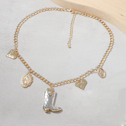 Stylish Western Cowboy-Inspired Alloy Boots Geometric Pendant Necklace - Everyday Commuter Accessory for Women