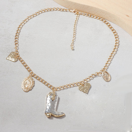 Stylish Western Cowboy-Inspired Alloy Boots Geometric Pendant Necklace - Everyday Commuter Accessory for Women