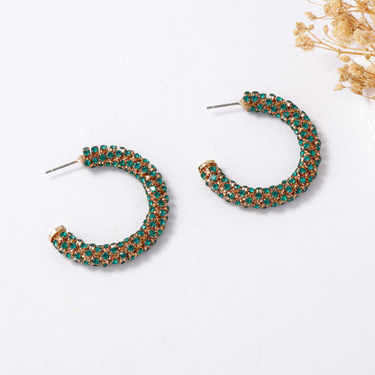 Exquisite Minimalist Full Diamond Geometric C-Shape Stud Earrings - Everyday Luxury Jewelry for Women with a Chic Touch