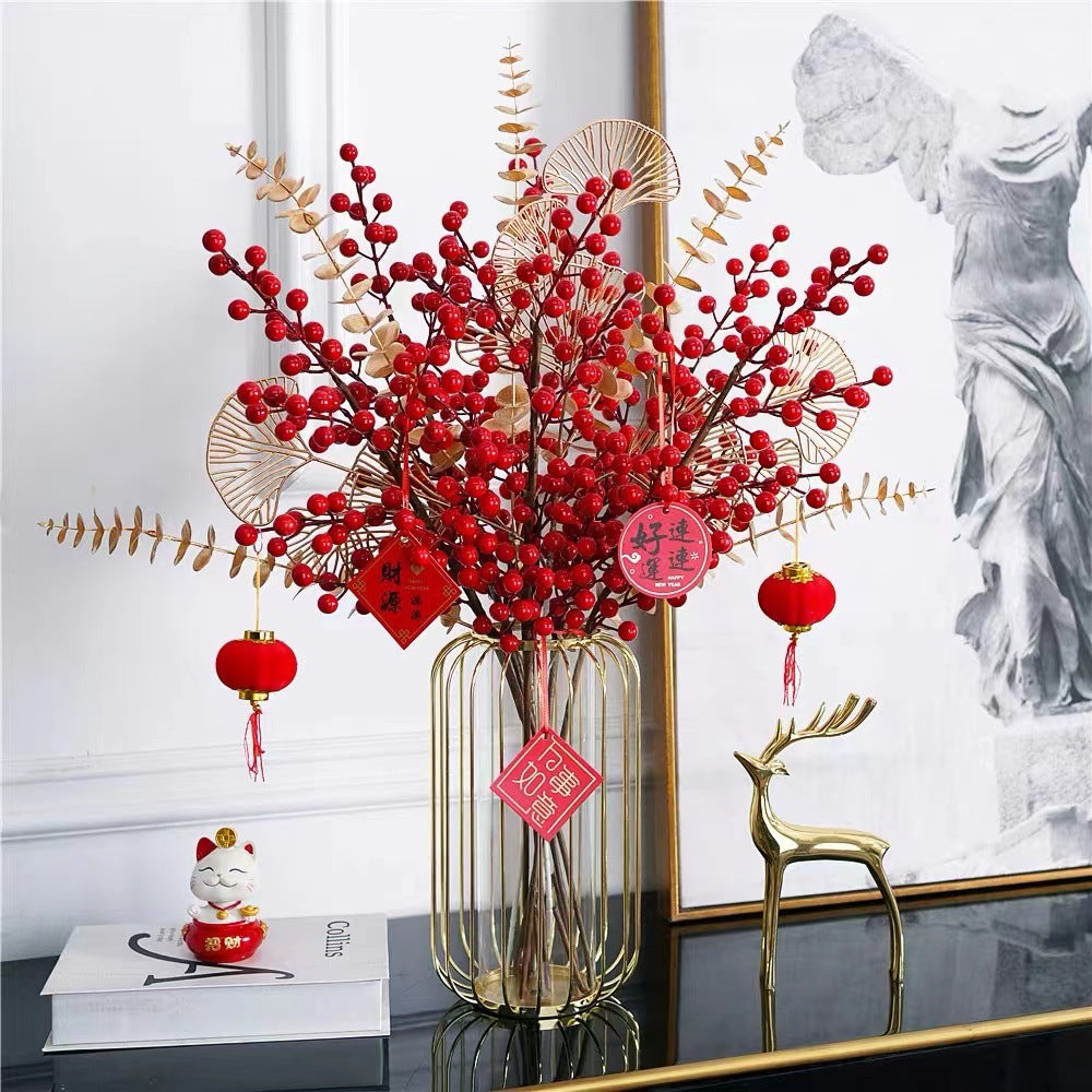 Vibrant Red Berry Faux Wintergreen Plant - Perfect New Year’s Home Decor for Living Room - Festive and Lively Faux-Fruit Accent for Your Seasonal Decor