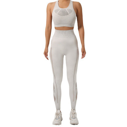 High Waisted Mesh Heart Sports Bra and Yoga Pants Set for Women and Comfortable 2 Piece Workout Outfit