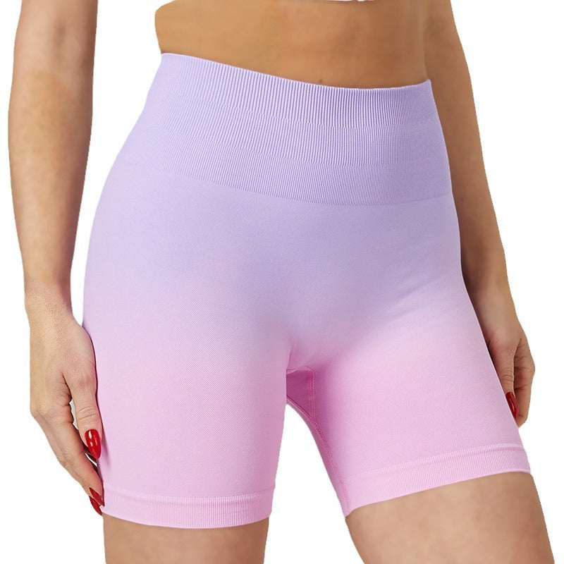 High Waisted Gradient Seamless Shorts for Women Breathable Sweat Resistant Peach Butt Lifting Tight Yoga and Fitness Pants