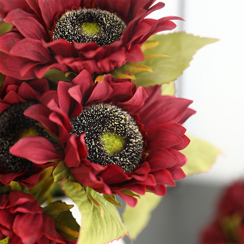 Vibrant 5-Pronged Sunflower Bouquet - Lifelike Decorative Flowers for Home Living Room Decor, Perfect for Photoshoots and Lasting Beauty