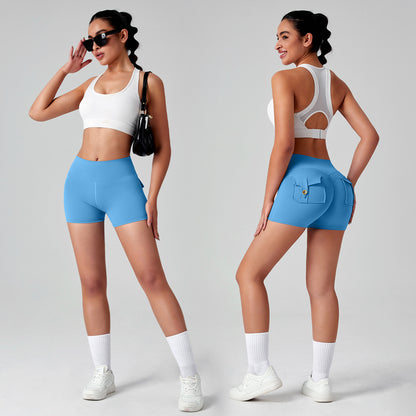 High Waisted Peach Butt Yoga Shorts with Pockets Women s Stretchy 3 Inch Running and Workout Shorts Quick Dry Athletic Fitness Shorts