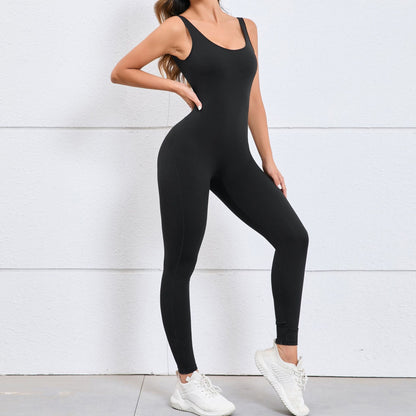 Hollow Back Peach Butt Lifting Bodysuit for Women Quick Dry Form Fitting Yoga and Fitness Jumpsuit 7448