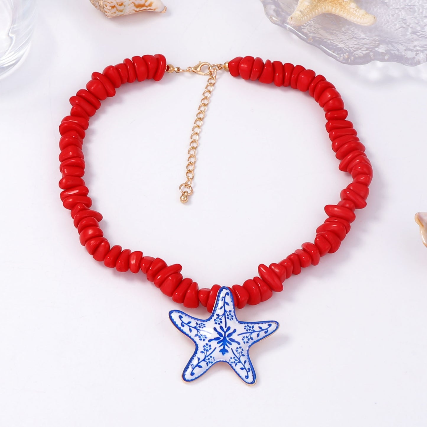 Stylish and Versatile Beaded Starfish Pendant Necklace - Minimalist Ocean-Inspired Jewelry for Casual Resort Wear, Perfect Gift for Women