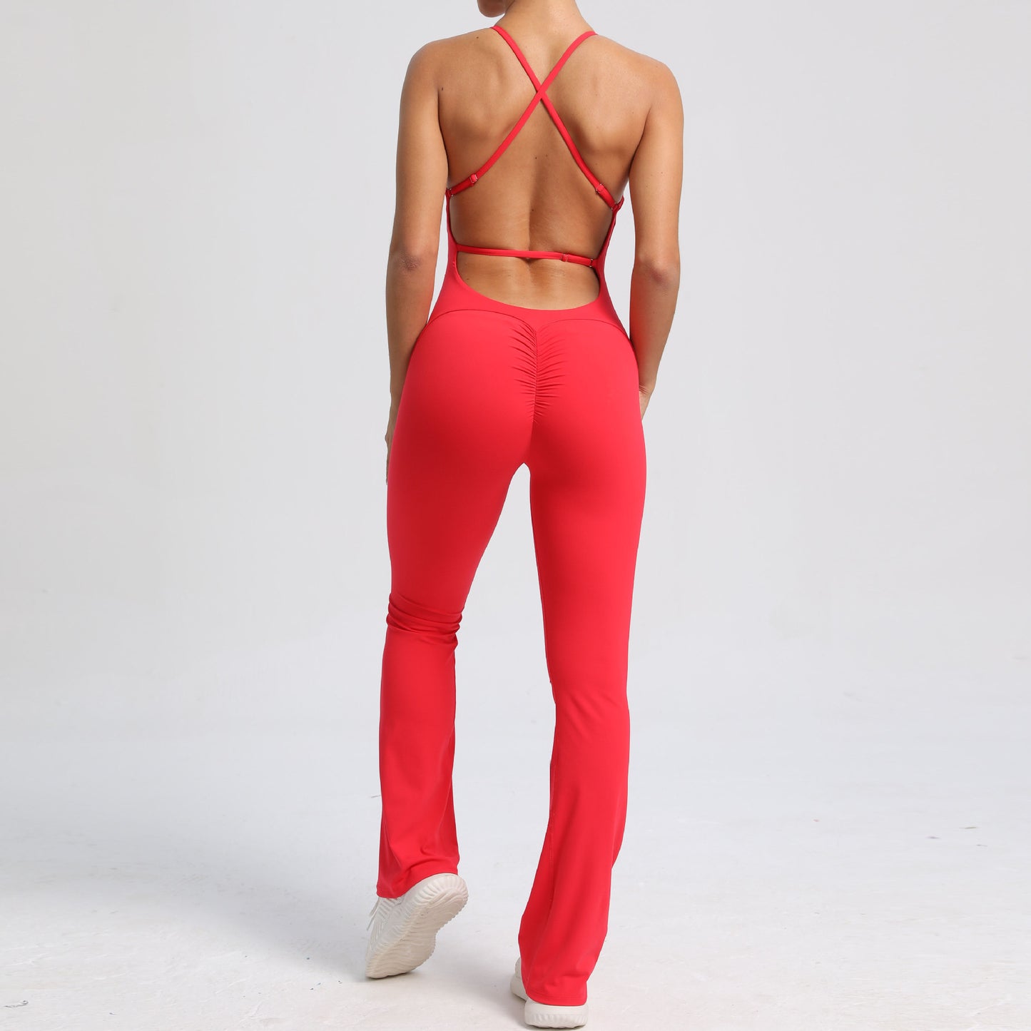 Adjustable Strap Beautiful Back Bodysuit for Peach Butt Yoga Jumpsuit and Fitness Wear with Flared Legs for Comfort and Flexibility