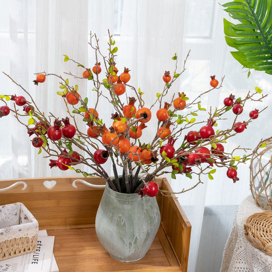 Realistic Artificial Pomegranate Dried Branches - Stunning Faux Fruit Home Decor for Elegant Floral Arrangements and Wall Displays | MW10884