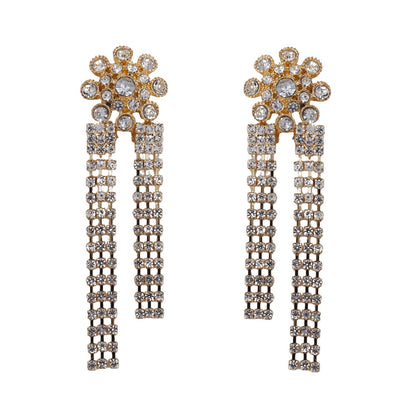 Exquisite Luxurious Stunning Alloy & Rhinestone Long Tassel Floral Drop Earrings for Women - Perfect for Any Occasion