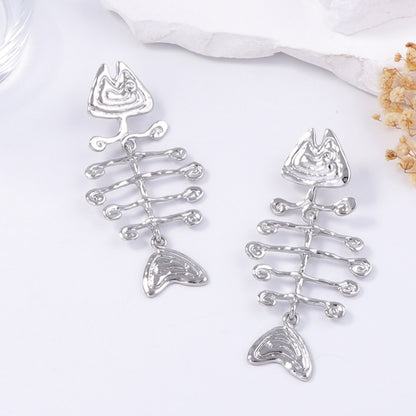 Chic Coastal Vibe Vintage Alloy Fishbone Dangle Earrings - Lightweight, Versatile, and Perfect for Everyday Wear