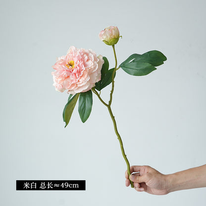 Elegant European-Style Home Décor: Realistic Artificial Peony Flowers with Two Elegant Heads for Living Room and Entryway Display