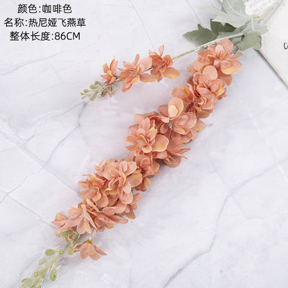 Realistic Delphinium Faux Flowers for Home Décor - Elegant Wedding Bouquet with Decorative Rose Wall Accents - INSMW93001