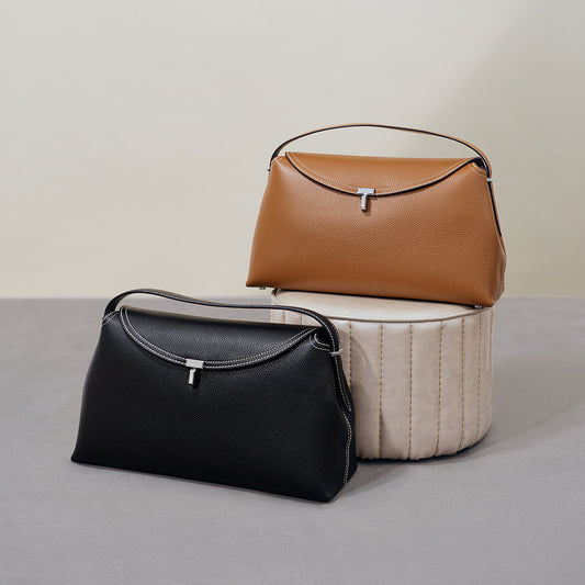 Cowhide Leather Flap Crossbody Shoulder Bag Versatile Commuter Tote with T Lock Closure and Spacious Design