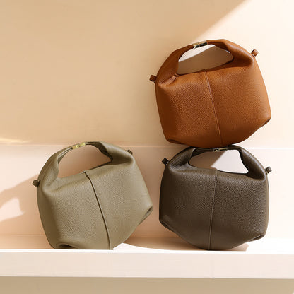 Luxurious French Leather Handbag for Women Textured Cowhide Tote Bag Commuter and Versatile Lunch Bag