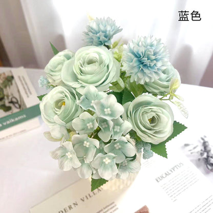 Realistic Faux Rose Plant - Stunning Hydrangea Decor for Home and Wedding Celebrations