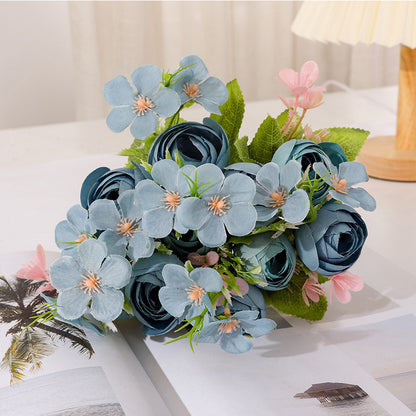 Elegant Faux Flowers for Living Room Decor - Butterfly Peony & Camellia Buds, Korean-Style Bridal Bouquets with Realistic Roses