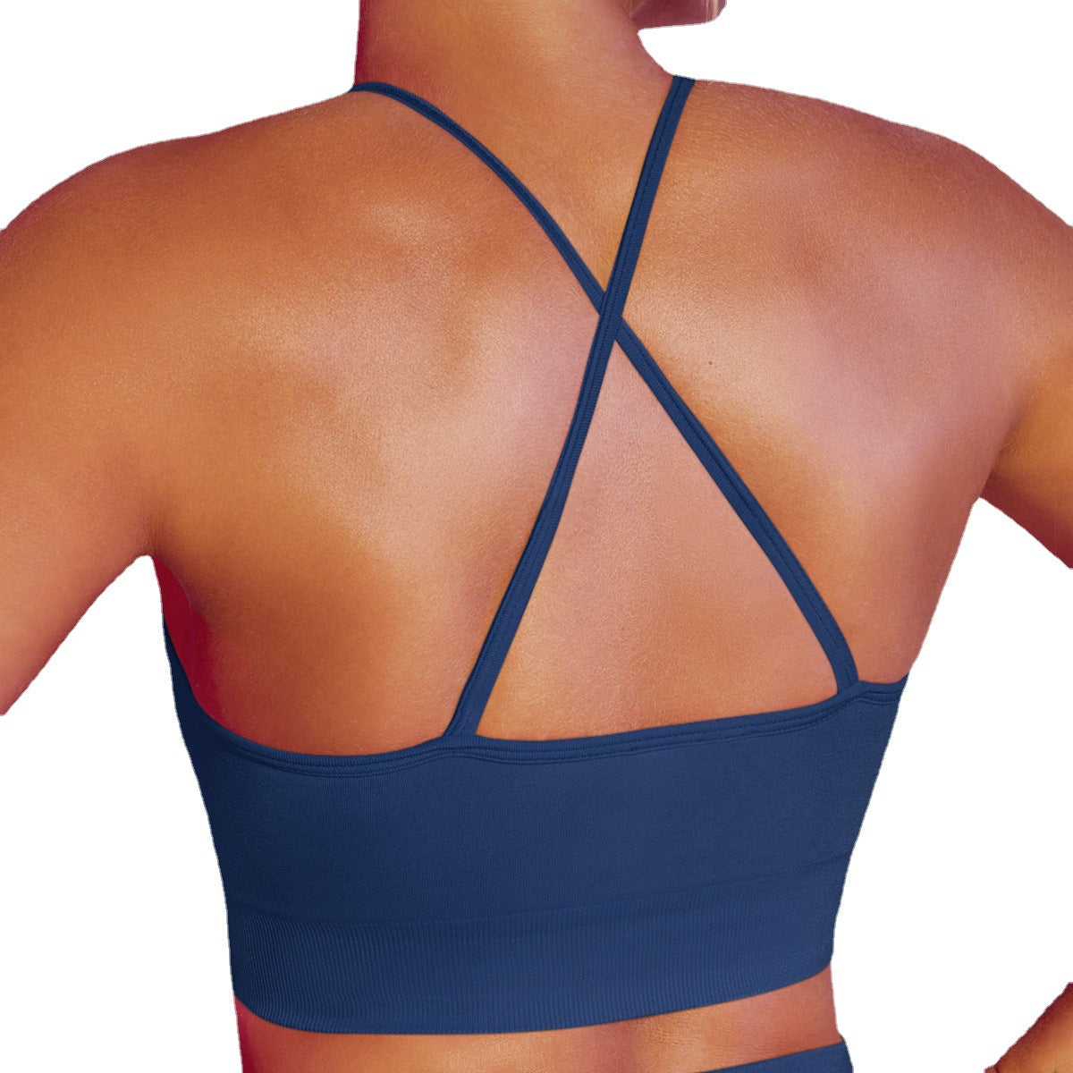 Seamless Cross Back Sports Bra with Thin Straps Breathable Low Cut Workout Top for Running Gym and Yoga